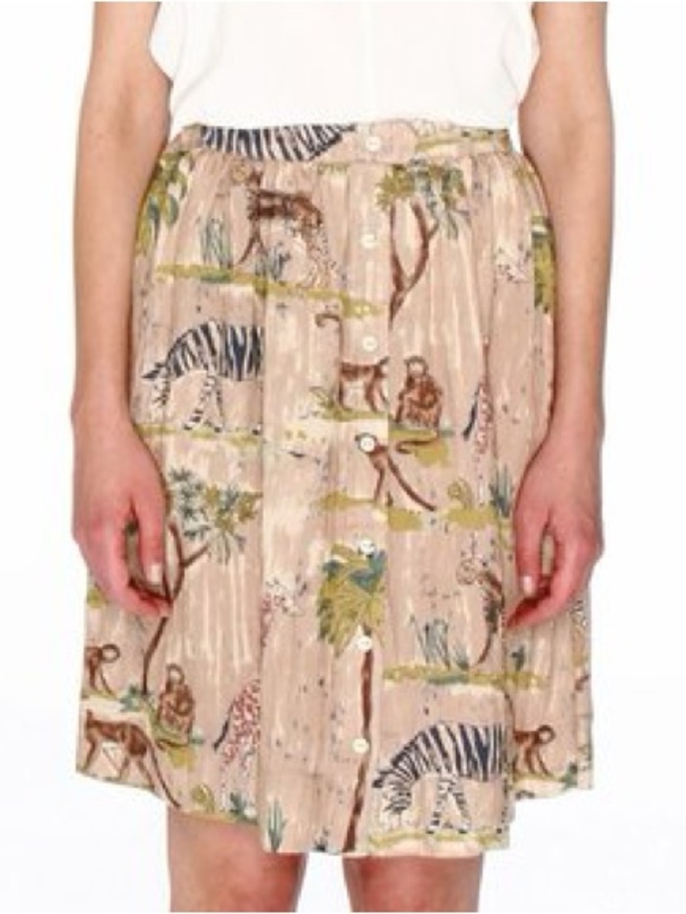 PEPALOVES SAFARI ANIMALS SKETCH BUTTON FRONT SKIRT Sz XS